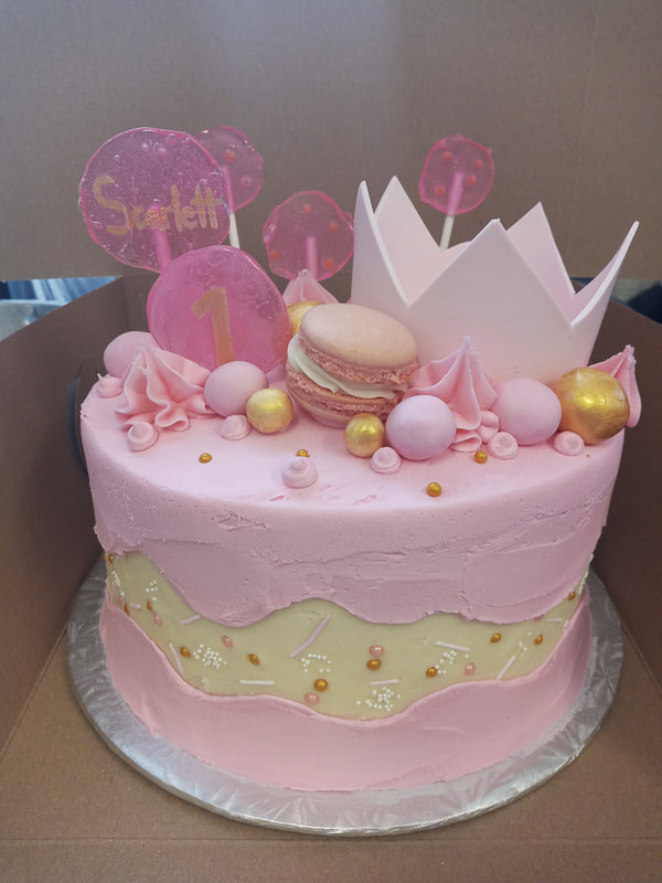 Pink cake and decorations