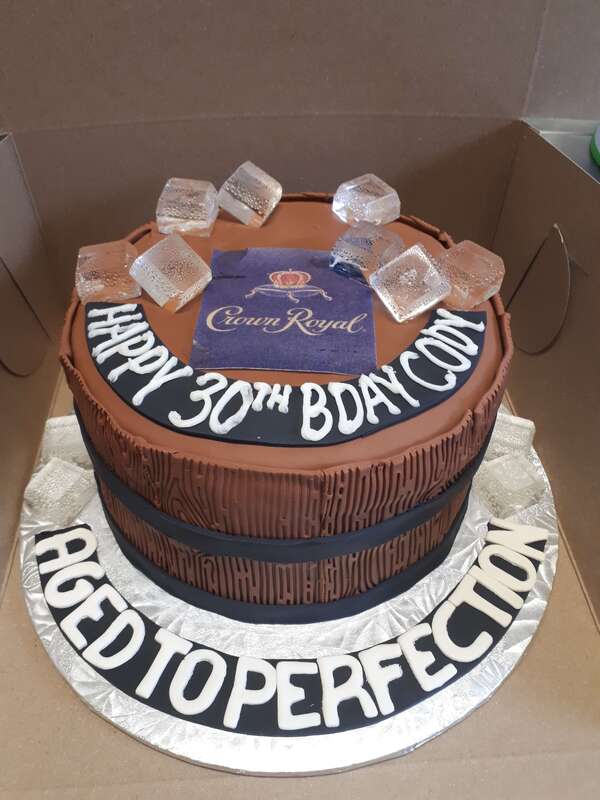 Barrel of Crown Royal cake