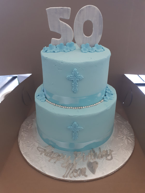 Blue 50th birthday cake